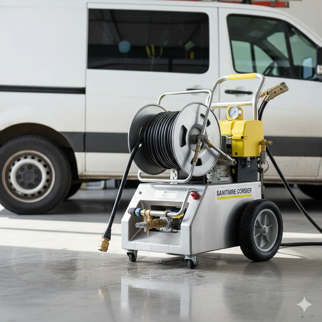 Technicien Sanitaire Corsier effectuant un débouchage professionnel de canalisation